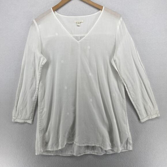 EILEEN FISHER Top M Organic Cotton Filcoupe Gauze Tunic V-Neck Long Sleeve White - Picture 1 of 12